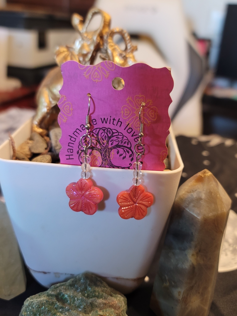 🔥3 For $20 Handmade Pink Flower Drop Earrings